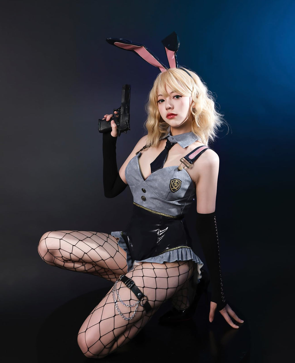 NSPSTT Bunny Girl Cosplay Blue Bunny Costume Women Denim Suit,Size S