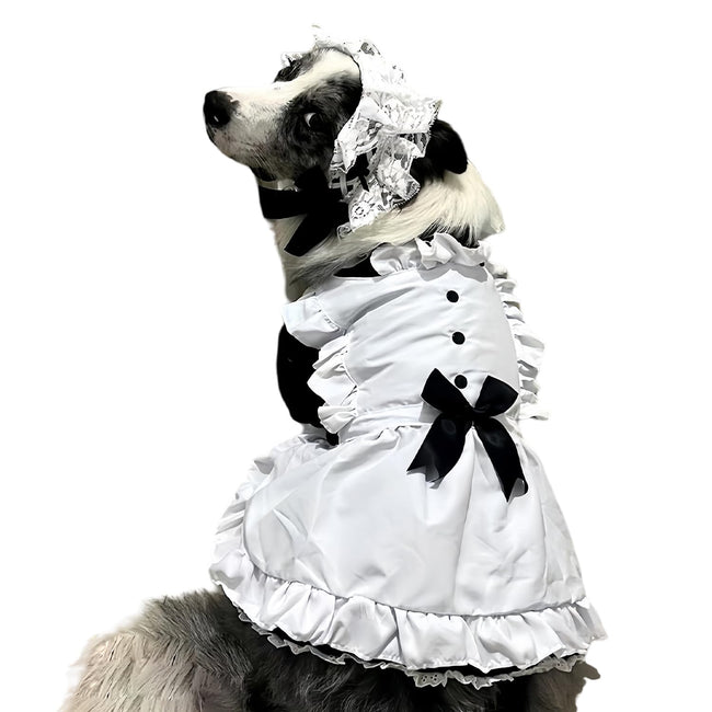 FLAdorepet Large Dog Dress Maid Costume with Headband,Halloween Lolita Costume Outfits for Extra Large Breed Dogs Girl,Puppy Christmas Holiday Wedding Princess Dress (Black, Large(Fit 40-50LBS)) Hover Image