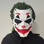 IUUBVV Futuristic Clown Mask, White and Red, Cosplay Costume Accessory (With braids)