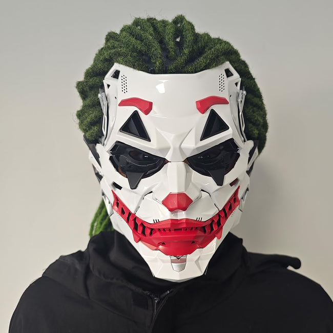IUUBVV Futuristic Clown Mask, White and Red, Cosplay Costume Accessory (With braids) Main Image