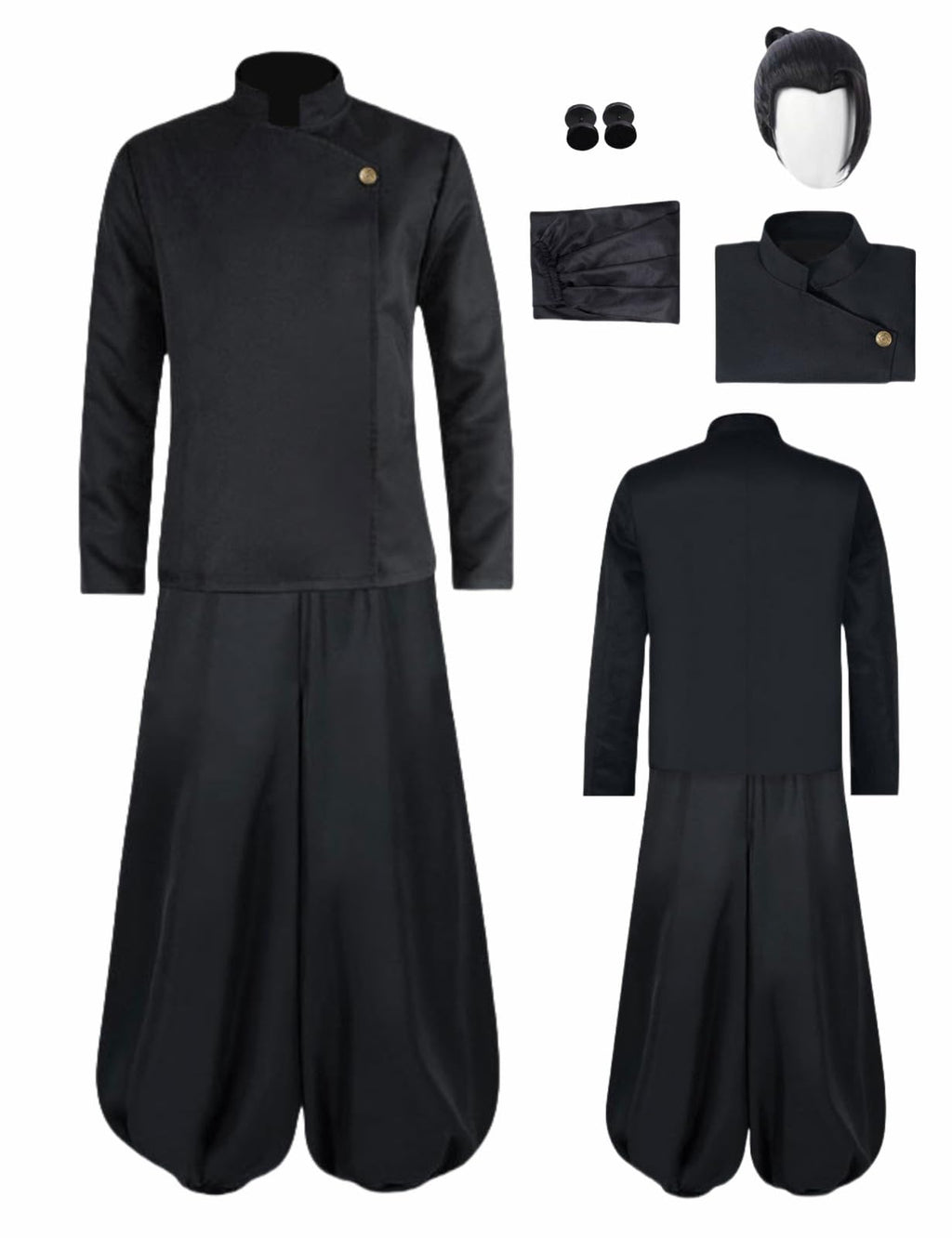 ABOJJFAC Black Cosplay High School Uniform With Earrings Wig Anime Jacket Pants Full Set For Halloween Costume (WigUniform, XXL)