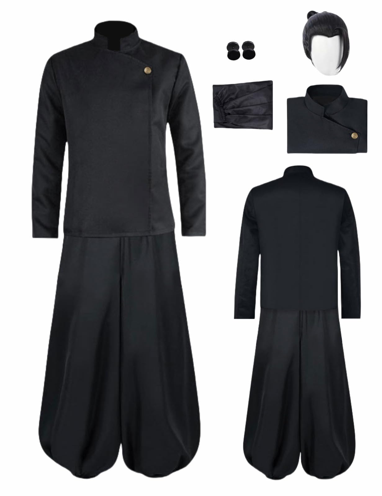 ABOJJFAC Black Cosplay High School Uniform With Earrings Wig Anime Jacket Pants Full Set For Halloween Costume (WigUniform, XXL)