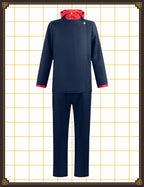 Men's Cosplay School Uniform Men Blue Black Hooded Jacket Pants Full Set Halloween Costume Adult Outfit (Blue, L)