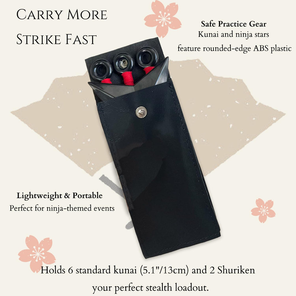 OOHGLITZ 7-Piece Anime Cosplay Kit, ABS Plastic Ninja Kunai (5.1") Throwing Stars/Shuriken(3.5") Toy Set with Pouch and Bandage for Anime Fans, Martial Arts Props Black