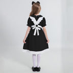 Weixinbuy Black Halloween Costume for Girls Kids Maid Costume Apron Fancy Dress Halloween Dress-Up Cosplay Costume Outfits with Headband and Stocking for Girl 13-14 Years