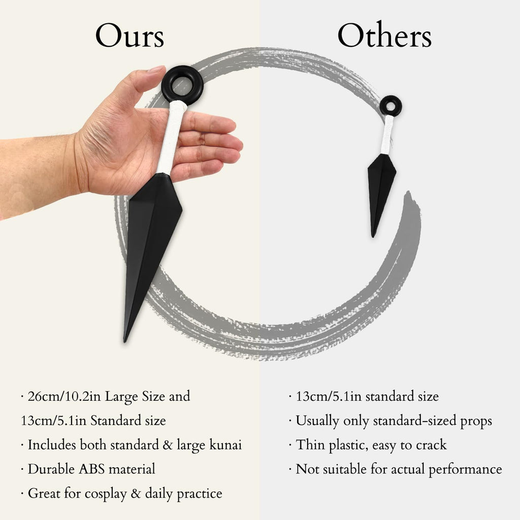 OOHGLITZ 11-Piece Anime Ninja Cosplay Kit, Ninja Kunai (10.2"+5.1"), Shuriken Ninja Stars (3.5") Set with Pouch for Anime Fans, Ninja& Martial Arts Props Black