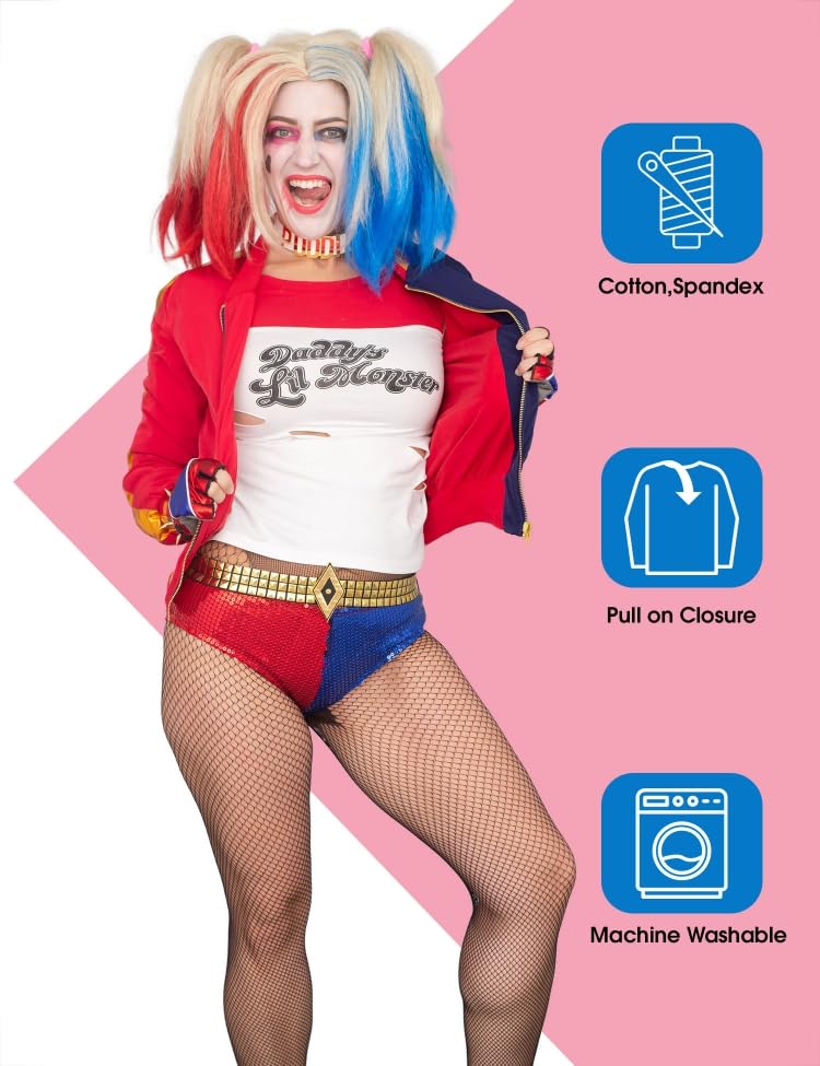 COCO BRANDS Suicide Squad Harley Quinn Daddy Little Monster Halloween Costume Cosplay for Women White Raglan T-Shirt