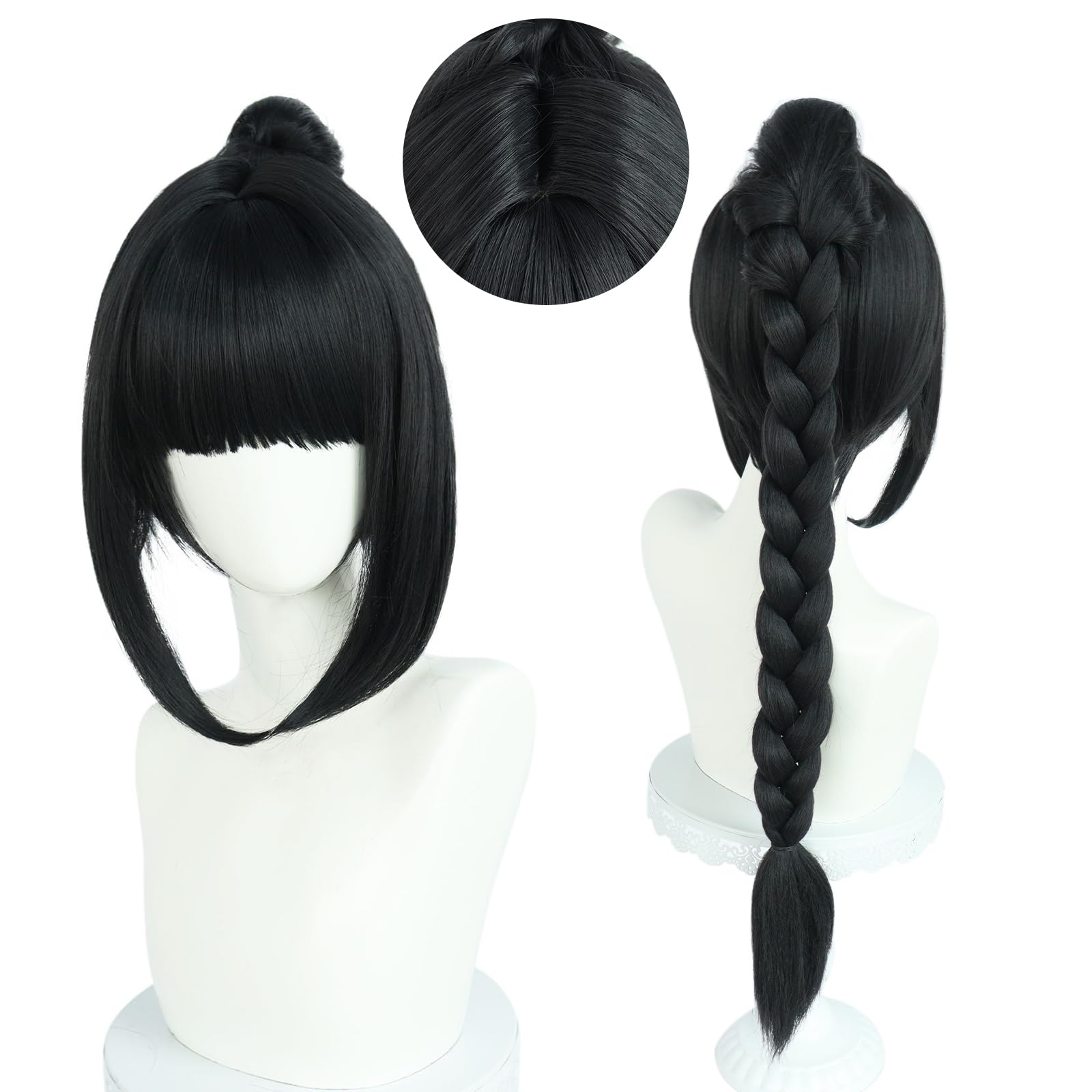 JoneTing Black Braided Wig【+Hair Cap】 Long Black Ponytail Wigs with Braids for Women Shadow Cosplay wig Blacked Ponytail Wig Long Braided Wig BG3 Cosplay Wig for Party Shadow Costume Outfit Halloween