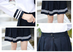 Japanese School Girls Uniform Sailor Navy Blue Pleated Skirt Anime Cosplay Costumes with Socks Set(SSF13) 2XL(Tag 3XL)