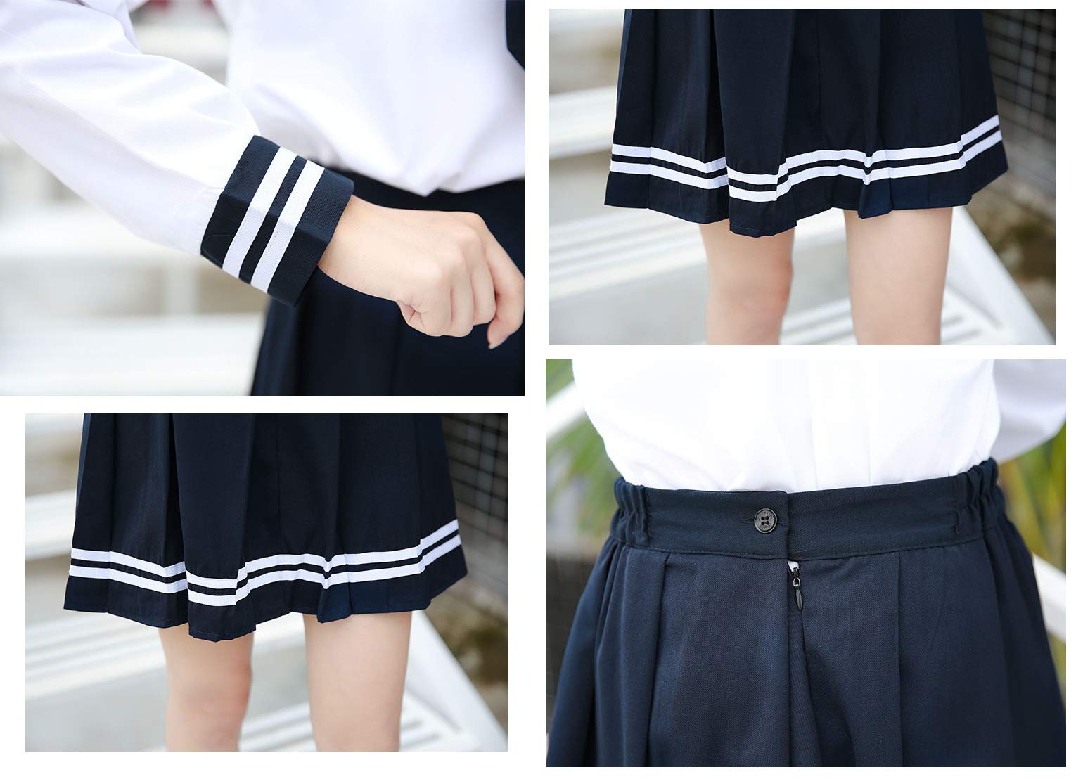 Japanese School Girls Uniform Sailor Navy Blue Pleated Skirt Anime Cosplay Costumes with Socks Set(SSF13) 2XL(Tag 3XL)
