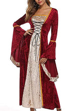YEAXLUD Womens Renaissance Medieval Costume Dress Lace up Irish Over Long Dresses Cosplay Retro Gown S-5XL (XL, Wine Red)