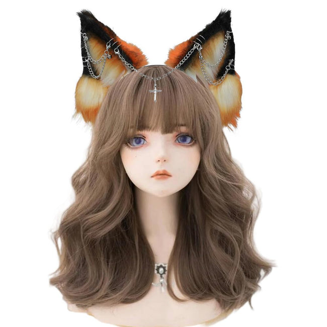 VIGVAN Handmade Wolf Fox Ears Animal Cosplay Cute Head Accessories for Halloween (Chain Orange) Main Image