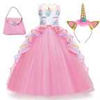 Chektin Unicorn Dress for Girls Unicorn Costume Pageant Princess Dress Party Birthday Long Gown with Accessories Pink 4-5T