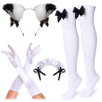 Anime French Cat Maid Apron Fancy Dress Cosplay Costume Headwear Gloves Socks Set(Black M)