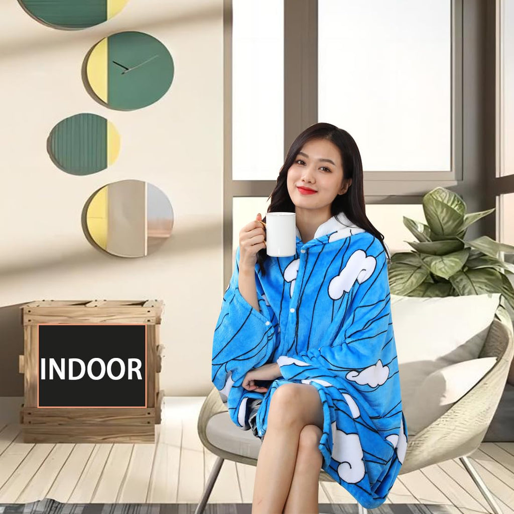 Juejuezi Hooded Wearable Blanket Hoodie Throw Blanket Cloak Cosplay Costume Shawl Wrap Nap Quilt 160x100 cm/63x40in(Blue,One Size)