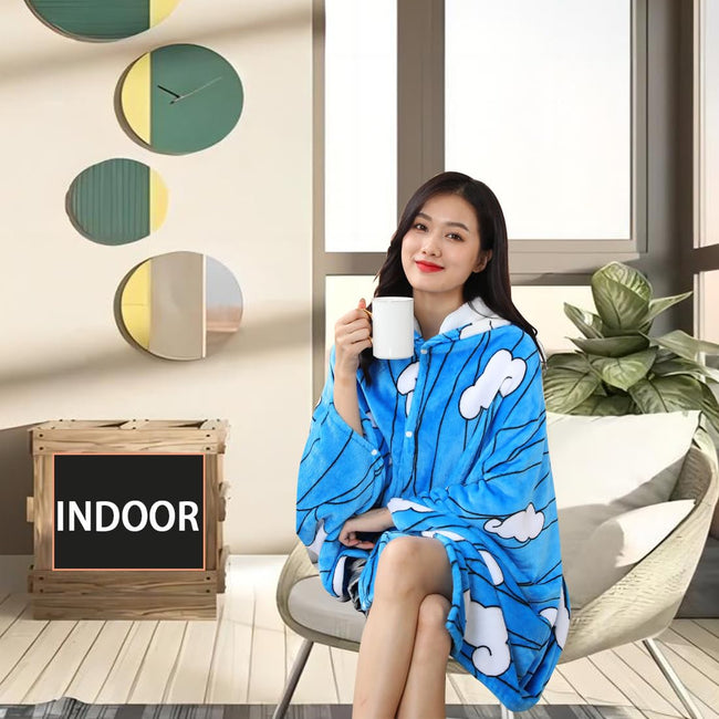 Juejuezi Hooded Wearable Blanket Hoodie Throw Blanket Cloak Cosplay Costume Shawl Wrap Nap Quilt 160x100 cm/63x40in(Blue,One Size) Main Image