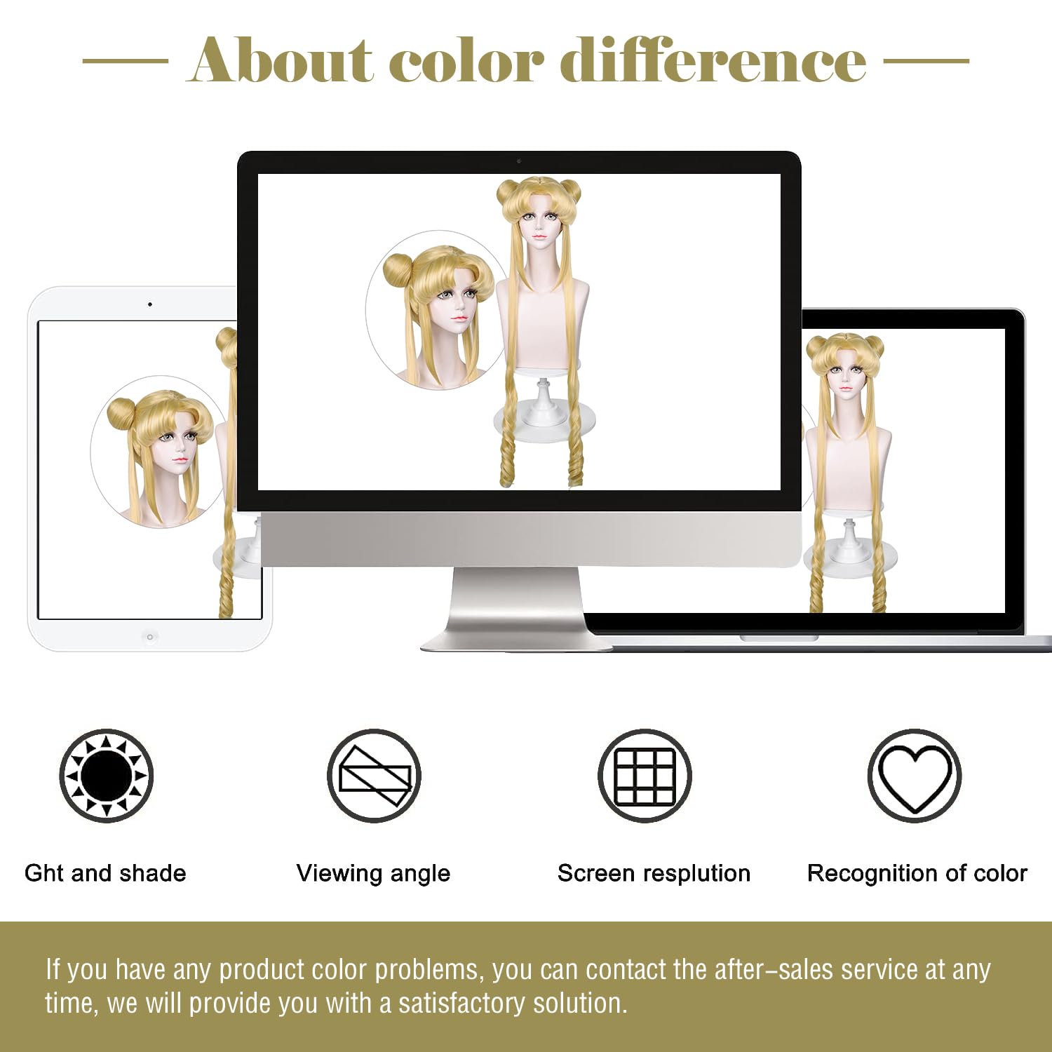 LABEAUTÉ Long Curly Blonde Ponytails Wig with Buns for Women Girls Cosplay Costume Anime Blonde Pigtails Wig with Bangs + Cap