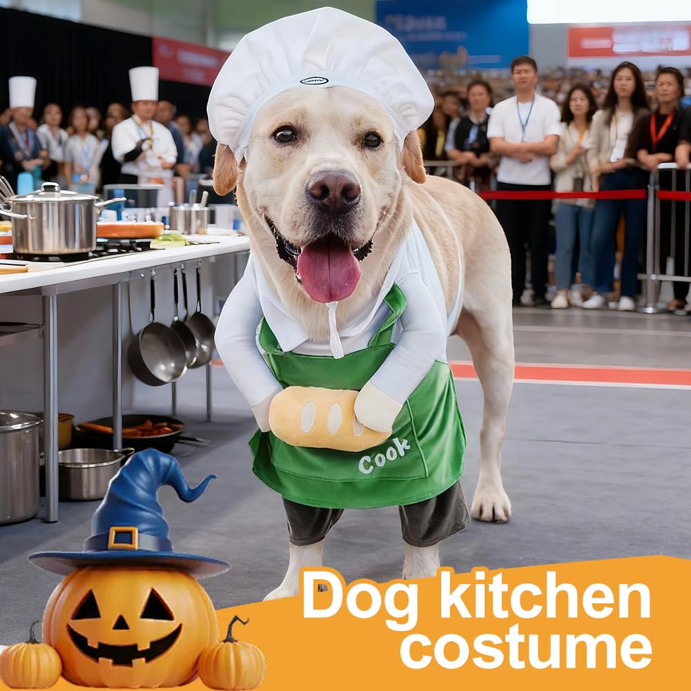 Dog Halloween Vampire Devil Cloak Cape, Red Black Classic Pet Costume for Small Medium Large Dogs, Holiday Cosplay Special Events (Chef-Green, B1)