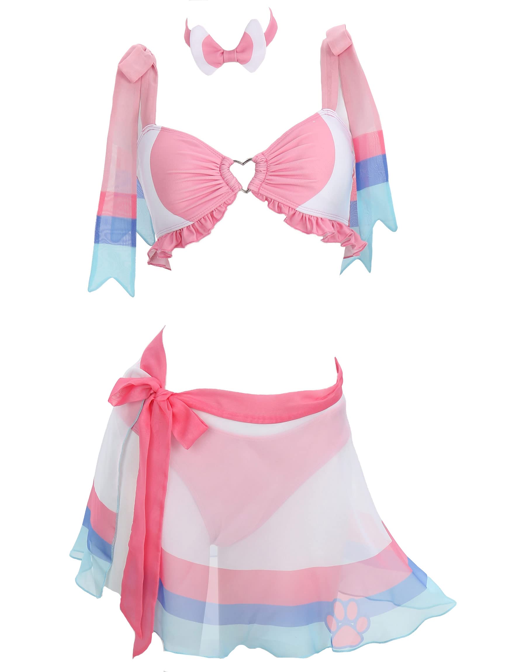 haikyuu Women Anime Derivative Bikini Set with Wrap Skirt Kawaii Swimsuit Lace-up Bathing Suit Two Piece Swimwear (as1, Alpha, s, Regular, Regular, Standard, Pink)