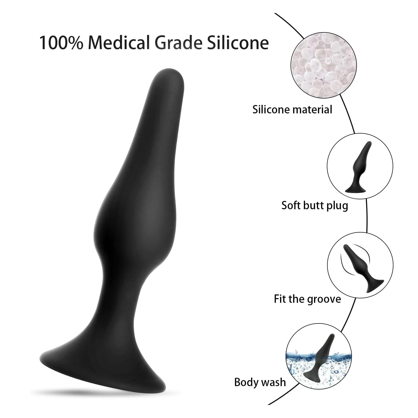 Anal Plug Sex Toys,HISIONLEE 5PCS Sex Anal Toys Silicone Butt Plug Training Kit for Adult Sex Toys & Games Women Male and Beginners (Black)