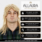 ALLAURA Compatible with Sonny Bono Wig – 60s 70s Men’s Short Brown Wig + Mustache for Hippie, Singer, TV Star, Cop, Detective Costumes – Liberty Duo, Limu & Doug, Uncle Rico, Retro Halloween Outfit