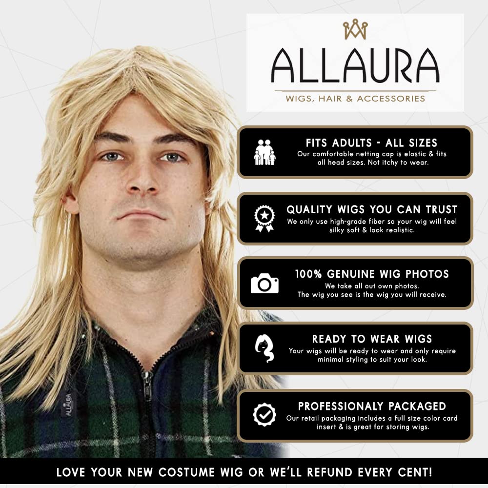 ALLAURA Compatible with Sonny Bono Wig – 60s 70s Men’s Short Brown Wig + Mustache for Hippie, Singer, TV Star, Cop, Detective Costumes – Liberty Duo, Limu & Doug, Uncle Rico, Retro Halloween Outfit