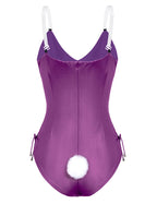 Womens Bunny Costume Girl Bodysuit Anime Role Costume senpai Cosplay Bodysuit One Piece stockings set（Purple L