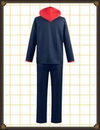 Men's Cosplay School Uniform Men Blue Black Hooded Jacket Pants Full Set Halloween Costume Adult Outfit (Blue, L)