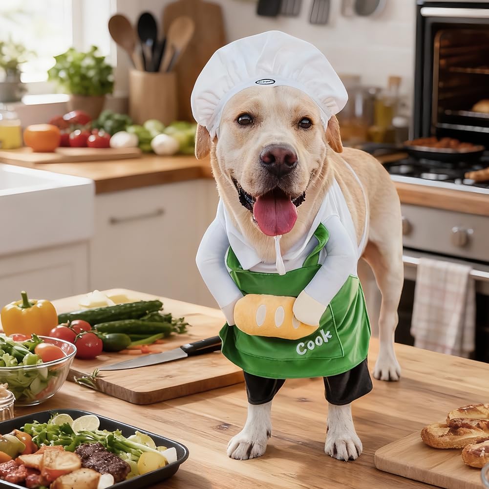 Dog Halloween Vampire Devil Cloak Cape, Red Black Classic Pet Costume for Small Medium Large Dogs, Holiday Cosplay Special Events (Chef-Green, B1)