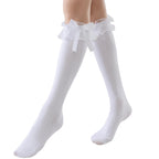 AMHRLINGTO Women's Lace Ruffle Frilly Ankle Socks - Girl Cotton Knee High Socks with Bow Lace Ruffle Trim (Cotton, White-1 Pairs)