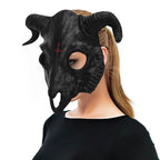 PURFUN Black Goat Head Skull Mask Ram Horns Animal Skull Costume Mask Horror Demon Devil Evil Mask Cosplay Halloween Mardi Gras Full Face Mask Creepy Party Decoration Prop