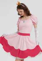 KaKaxi Halloween Costume Pink Evening Dresses with Waist Belts Gloves Hats Golden Crown Leggings Earrings Accessories for Women,S