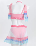 haikyuu Women Anime Derivative Bikini Set with Wrap Skirt Kawaii Swimsuit Lace-up Bathing Suit Two Piece Swimwear (as1, Alpha, s, Regular, Regular, Standard, Pink)