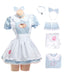 MEOWCOS Women's Maid Dress French Apron Kawaii Kitty Dress with Paw Embroidery Anime Cosplay Costume