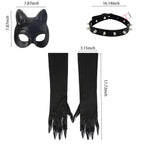 BADALU Cat woman Costume Accessories for Women - Halloween Mask, Gloves, Punk Belt &Necklace Outfit Set gothic clothes for women Masquerade Cat Face Mask for Night Club & Cosplay