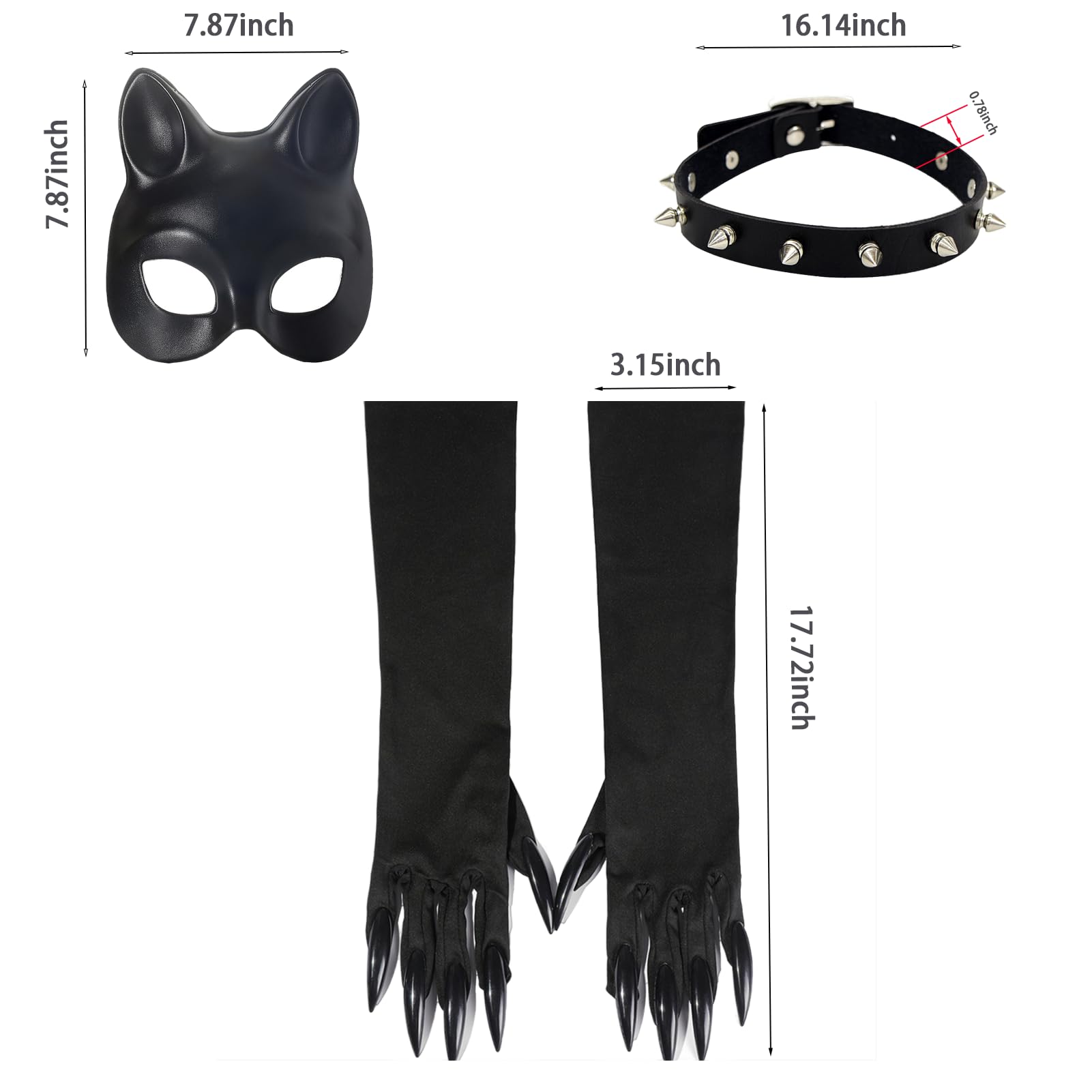 BADALU Cat woman Costume Accessories for Women - Halloween Mask, Gloves, Punk Belt &Necklace Outfit Set gothic clothes for women Masquerade Cat Face Mask for Night Club & Cosplay