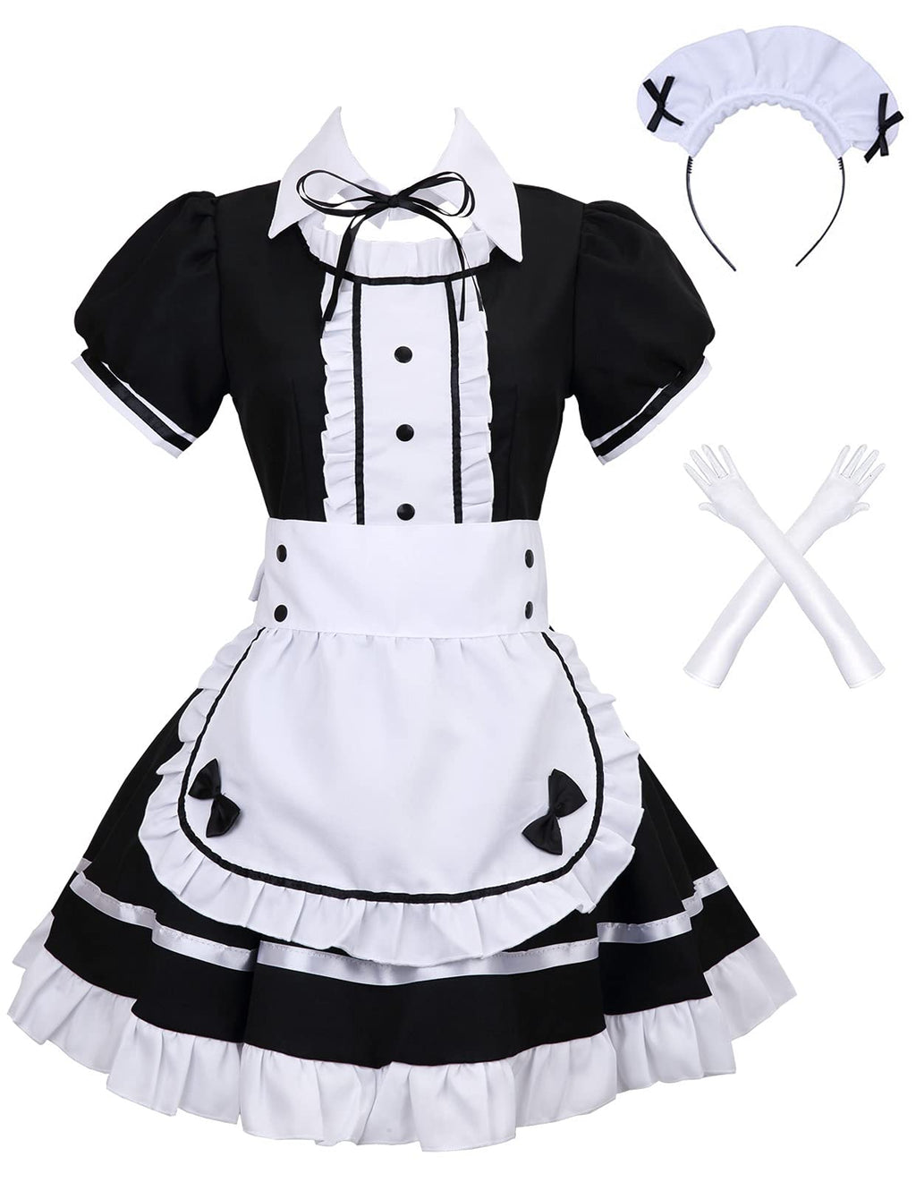 Colorful House Women's Cosplay French Apron Maid Fancy Dress Costume (X-Small, Black-5Pcs)