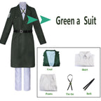 FMMOEK Halloween Cosplay Costume Anime Green Uniform Cloak Long Trench Coat for Adult (S, Green-A)
