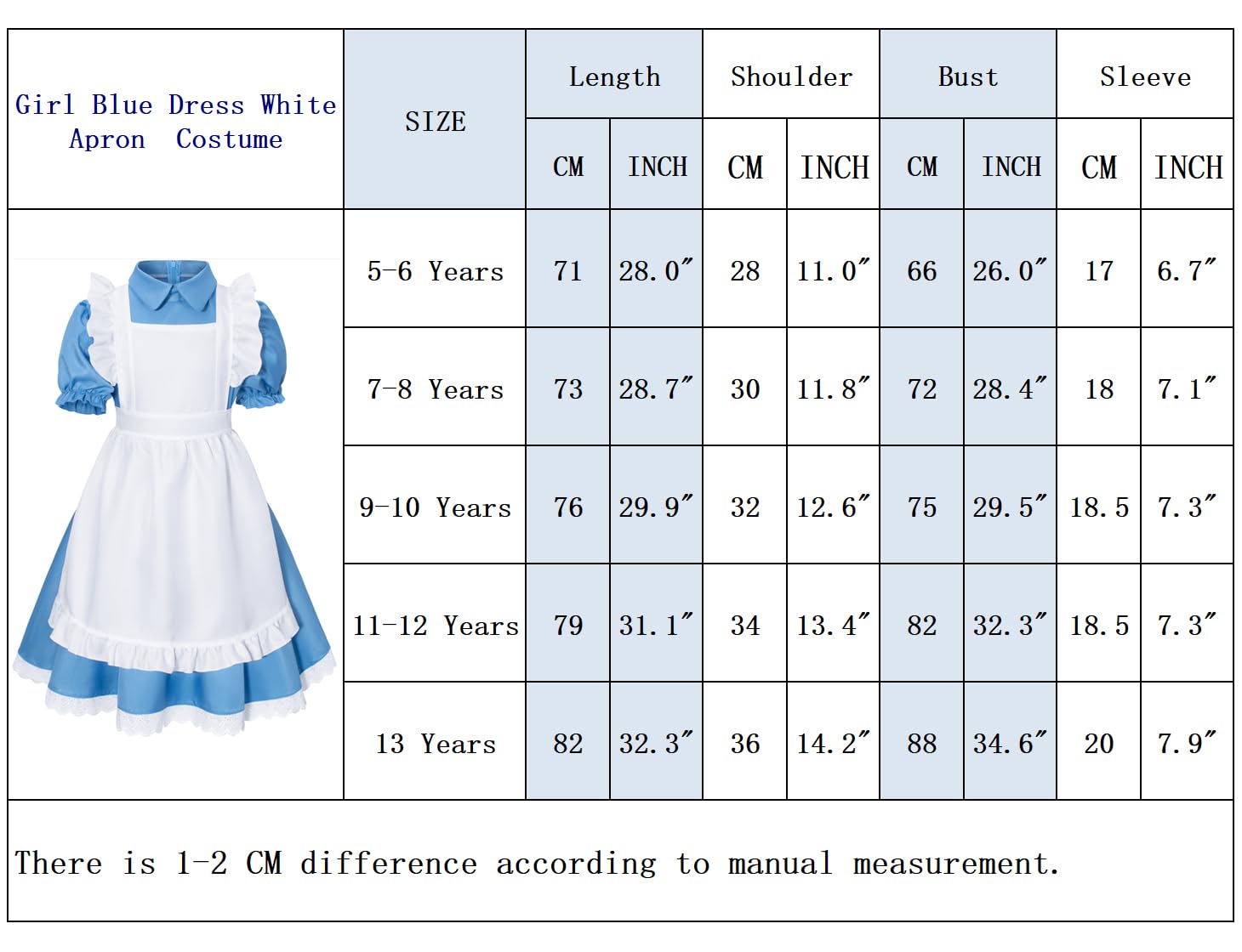 Irtysh Girl Blue Dress White Apron Halloween Cosplay Costume With Bow Hair Band Stockings Set(140)