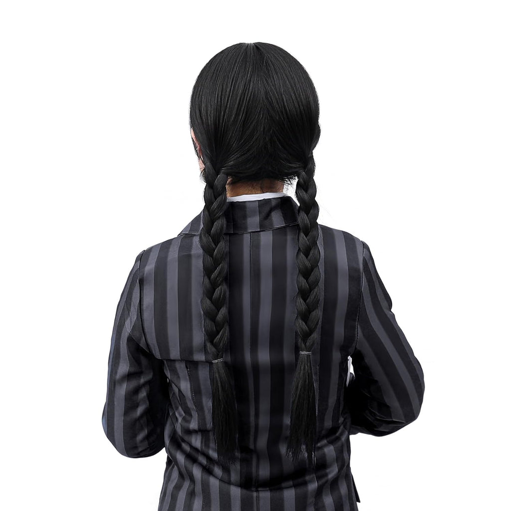 MUPUL Black Braided Wig With Bangs Long Braid Wig Cosplay Halloween Costume Wigs For Women