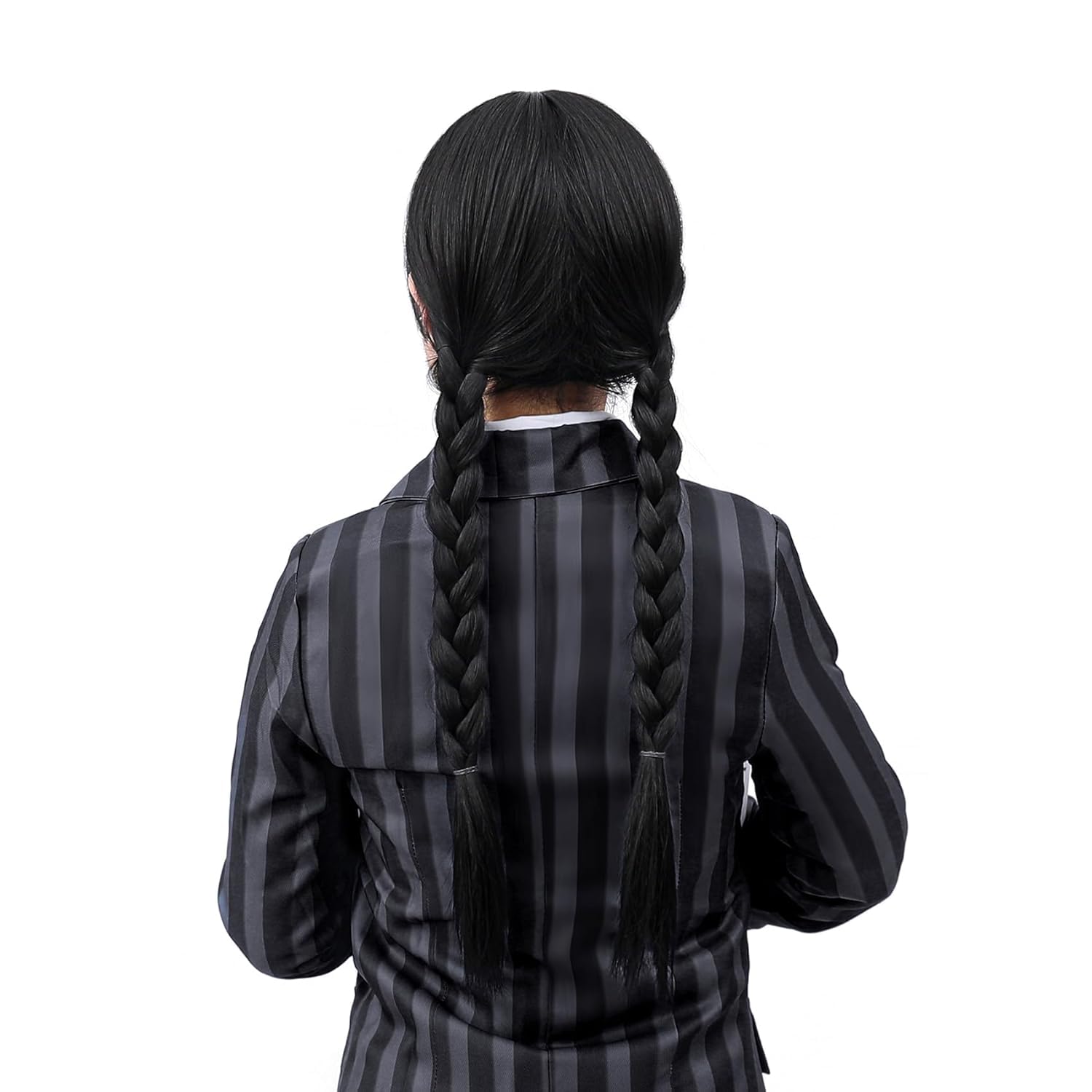 MUPUL Black Braided Wig With Bangs Long Braid Wig Cosplay Halloween Costume Wigs For Women