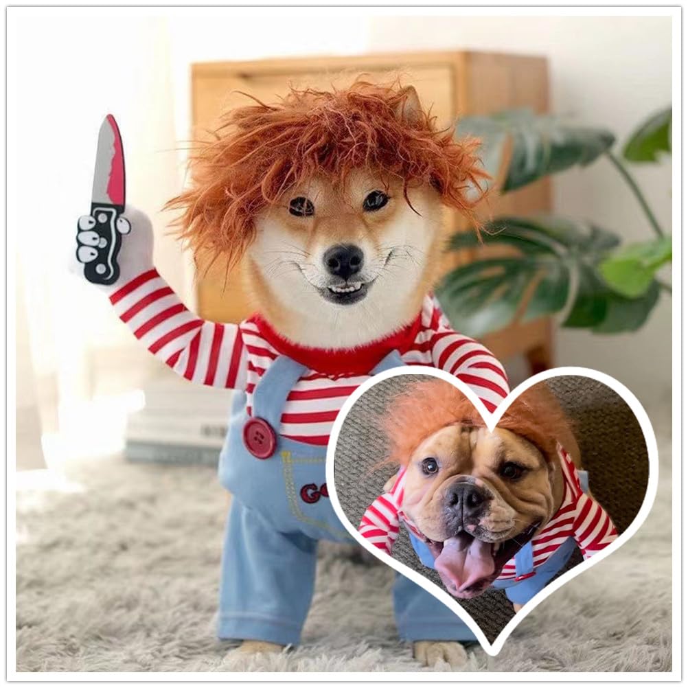 Pet Deadly Doll Chucky Dog Cosplay Funny Halloween Christmas Clothes Party Costume for Small Medium Large Dogs (L: Chest Circumference 27"-35")