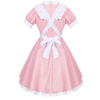 Wannsee Japanese Anime 6Pcs Lolita French Maid Apron Fancy Dress Cosplay Costume Gloves Headwear Socks set(Pink L)