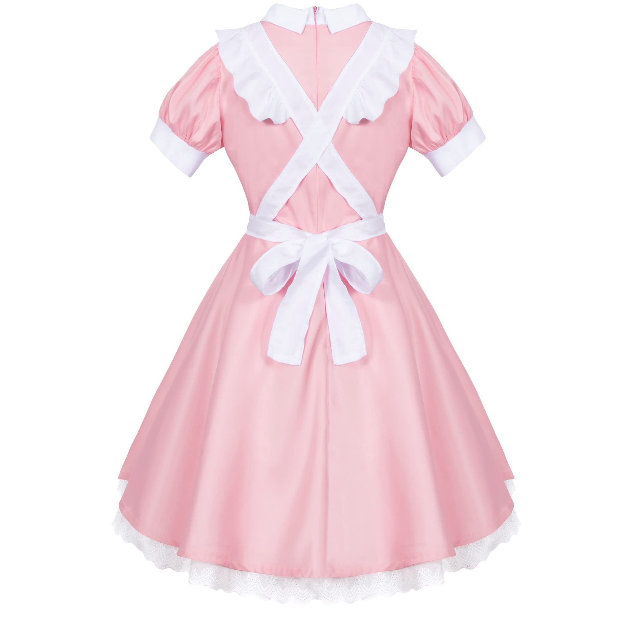 Wannsee Japanese Anime 6Pcs Lolita French Maid Apron Fancy Dress Cosplay Costume Gloves Headwear Socks set(Pink L)