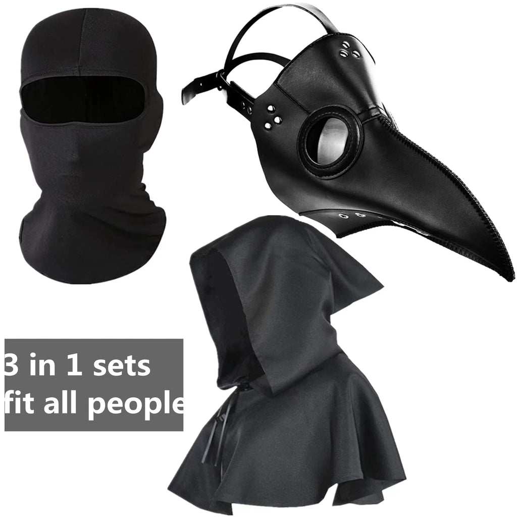 HAOSUN Plague Doctor Mask and Cloak Halloween Costumes for Men 3 in 1 Scary Masks for Adult