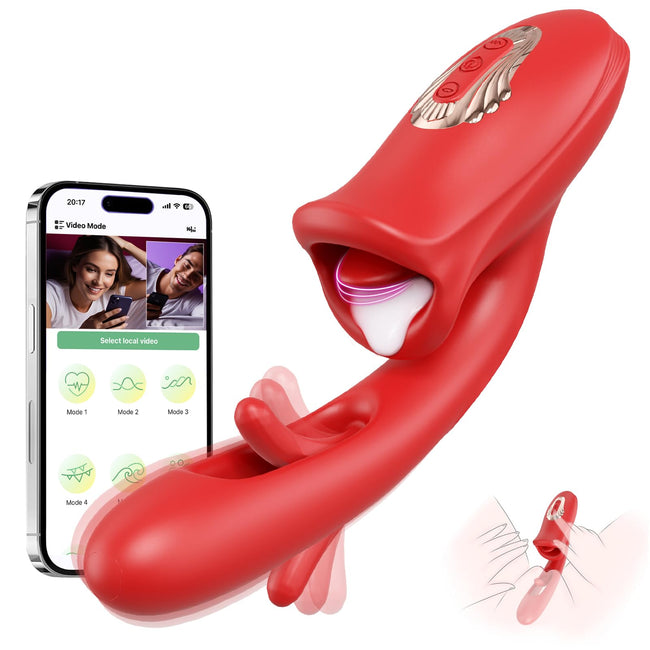 Vibrator Adult Sex Toys for Women, APP Remote Control Tongue Rose Sex Toy Dildo Vibrators G Spot Vibrator with 9 Licking Sucking & Flapping Clitoral Stimulator Anal Nipple for Female Men Couples Hover Image