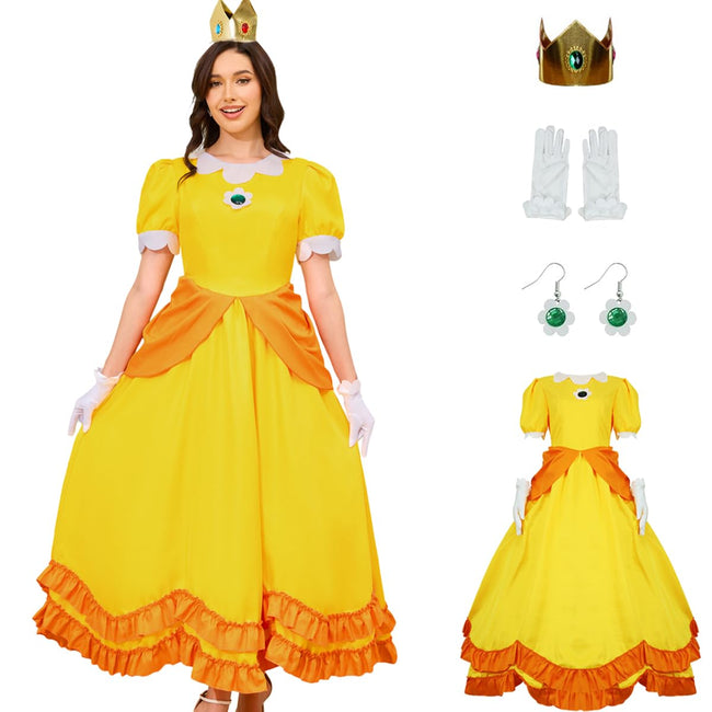 PAINEOMN Princess Dress for Women Halloween Princess Cosplay Costume Crown Earrings Gloves Full Set Adult Fancy Dress Suit M Hover Image