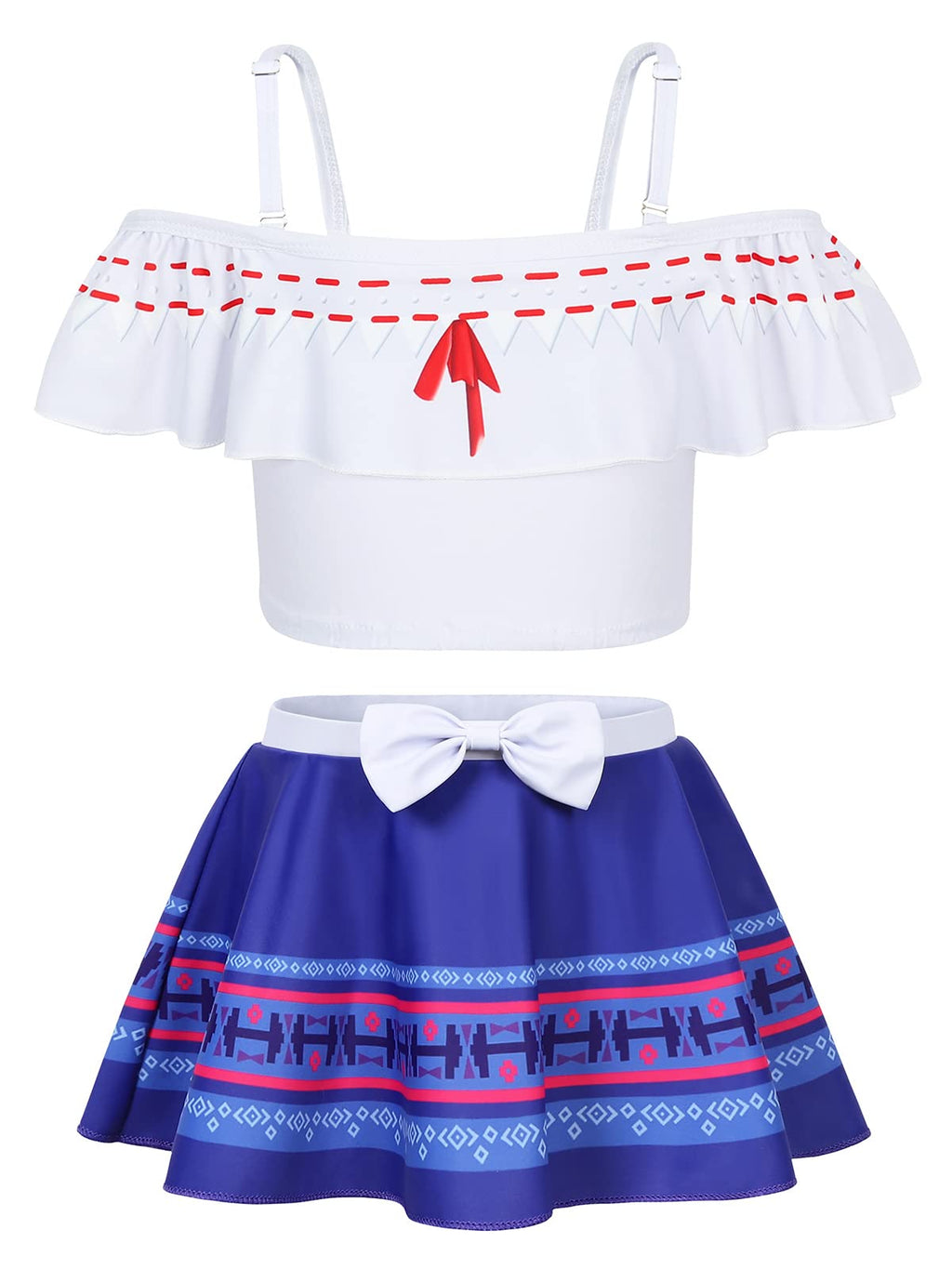 COTRIO Princess Bathing Suit for Girls Princess Swimsuit Girl Floral Ruffle 2 Piece Bikini Set Swimming Suits Off Shoulder Beach Swimwear Size 6 (5-6 Years, Blue)