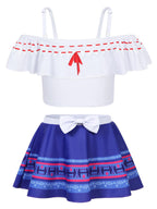 COTRIO Princess Bathing Suit for Girls Princess Swimsuit Girl Floral Ruffle 2 Piece Bikini Set Swimming Suits Off Shoulder Beach Swimwear Size 6 (5-6 Years, Blue)