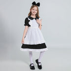 Weixinbuy Black Halloween Costume for Girls Kids Maid Costume Apron Fancy Dress Halloween Dress-Up Cosplay Costume Outfits with Headband and Stocking for Girl 13-14 Years